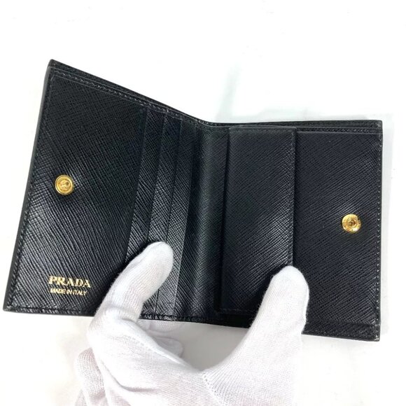PRADA 1MV204 Logo pattern Compact wallet Folded wallet Leather Black/White - Picture 4 of 11